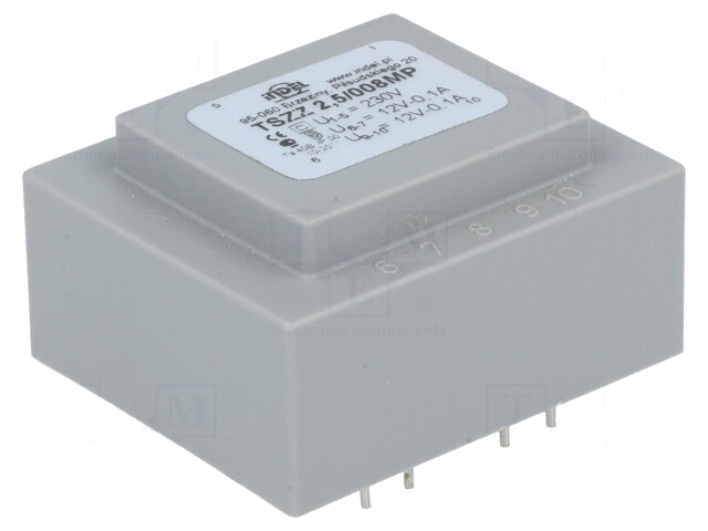 Transformator: ingegoten; 2,5VA; 230VAC; 12V; 12V; 100mA; 100mA; PCB Transformator: ingegoten; 2,5VA; 230VAC; 12V; 12V; 100mA; 100mA; PCB